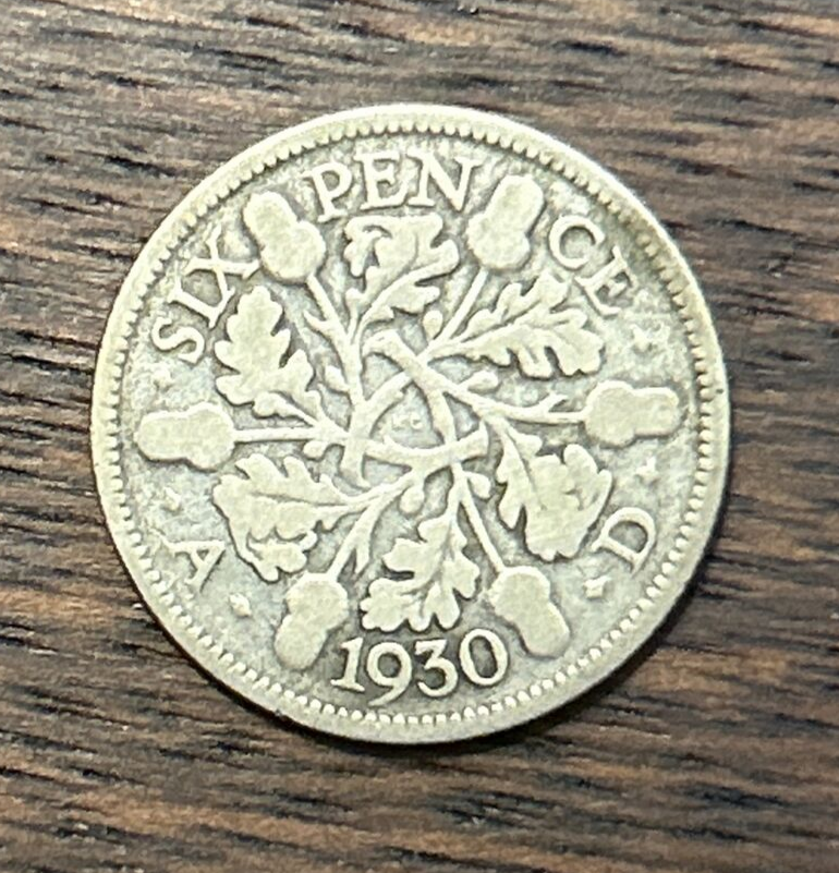 1930 Great Britain 6 Pence Silver Coin