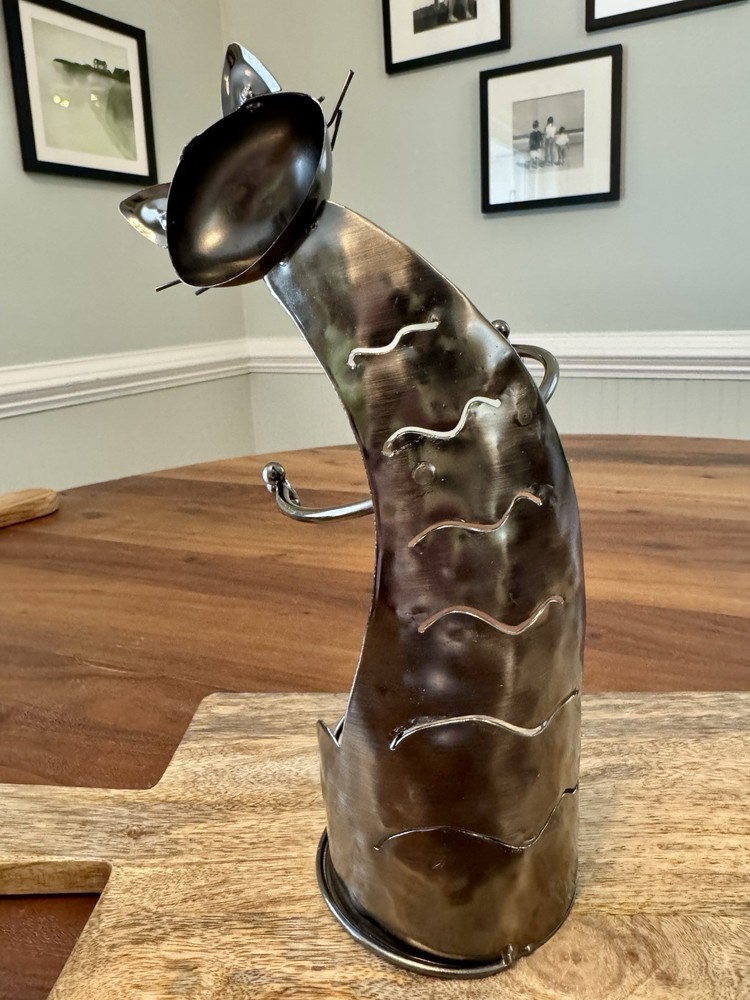 Metal Cat Wine Bottle Holder - EUC