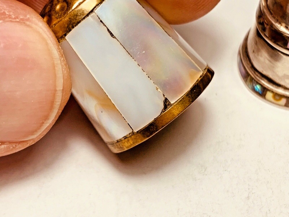 2 Vintage Mexican Silver and Abalone Thimbles
