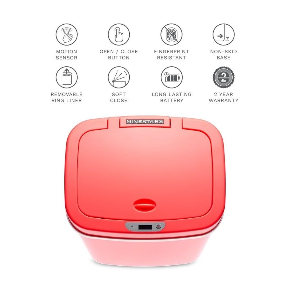 3.2 Gallon Red Rectangular Motion Sensor Trash Can Rectangle Plastic