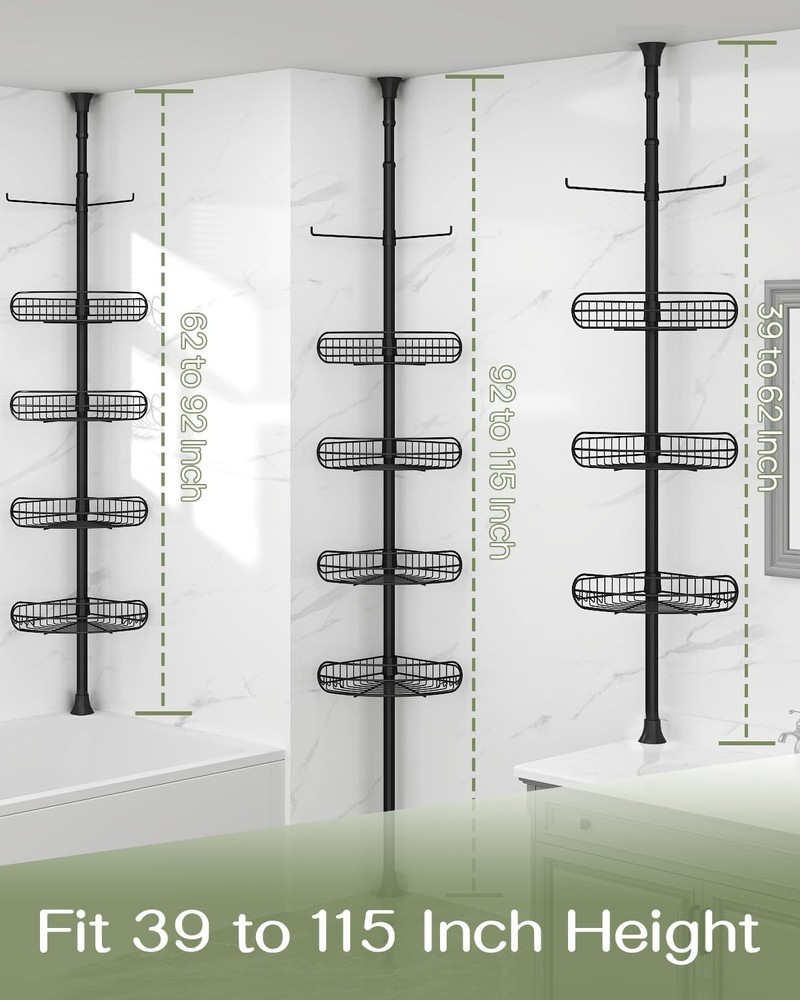 Space-Saving 4-Tier Triangular Shower Organizer, Tension Mounted & Rustproof