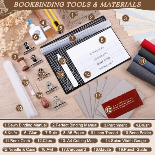 145Pcs Complete Book Binding Kit for DIY Crafts, A5 Paper, Tools & Tutorials