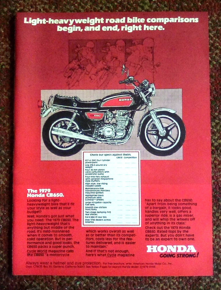 1979 Honda CB650 - Motorcycle Print Ad