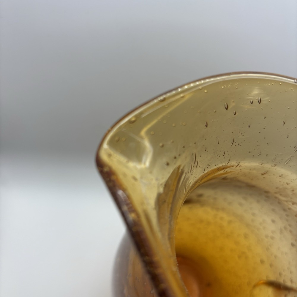 Hand blown Bubble Glass Pitcher Amber/Gold Clear Handle