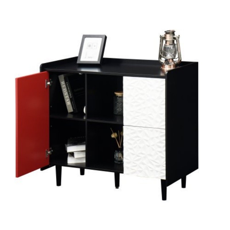 Sideboard Buffet Storage Cabinet Coffee Console Bar Table W/ Red Doors,2 Drawers