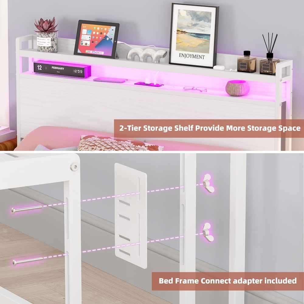 Headboard for Full Size Bed Frame with 2 Tier Storage, with Outlets, USB and ...