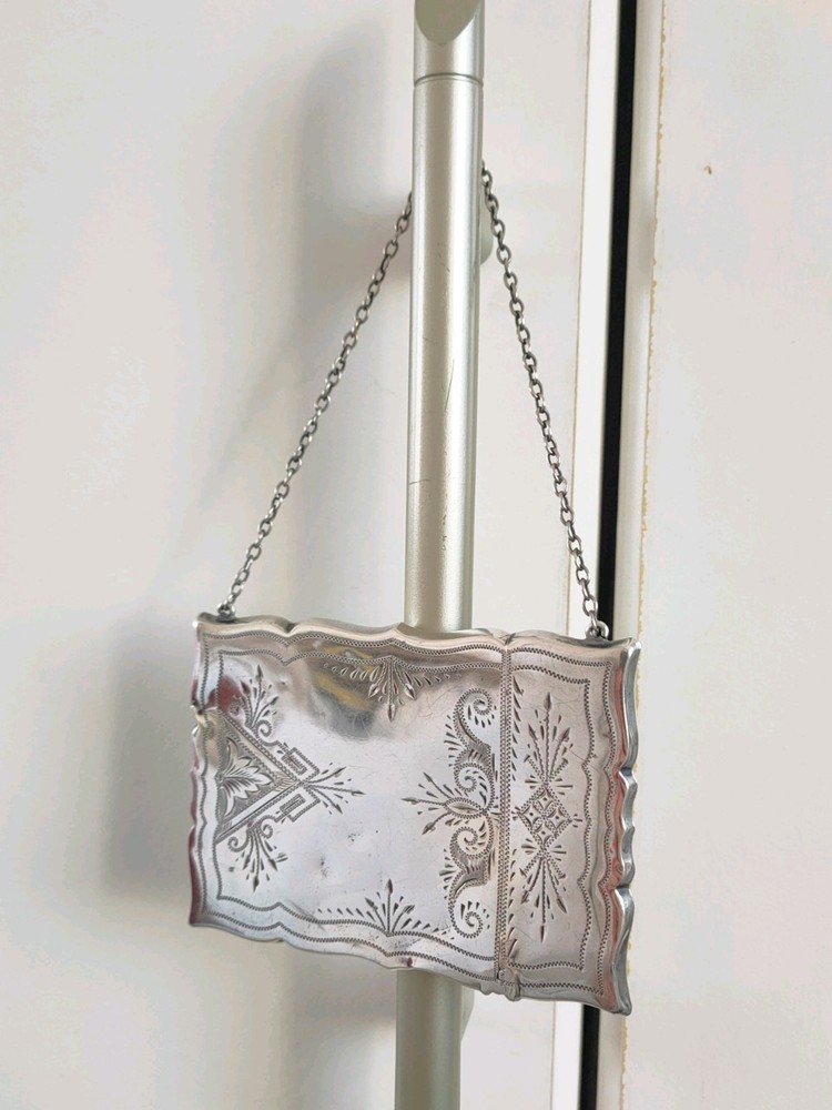 Antique Sterling Silver Calling Card Case With Chatelaine Chain