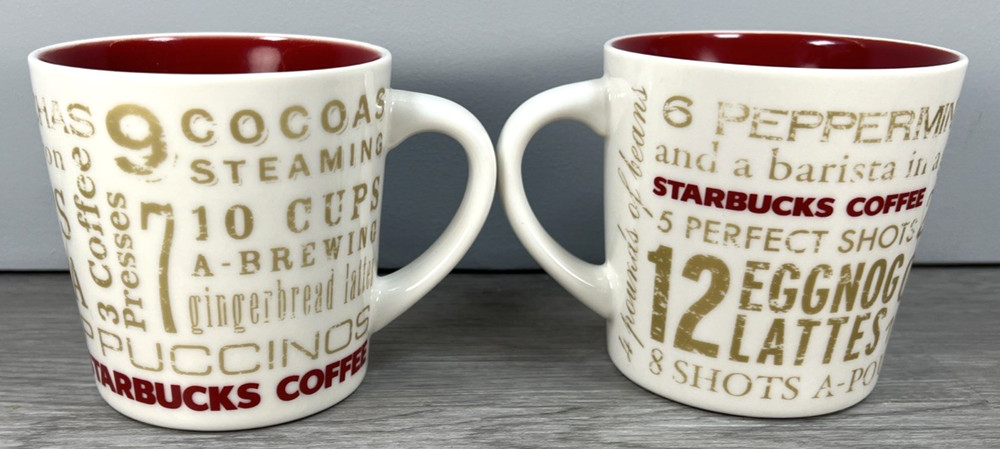 Starbucks Christmas 2008 Ceramic Coffee Mug Pair 14 Oz