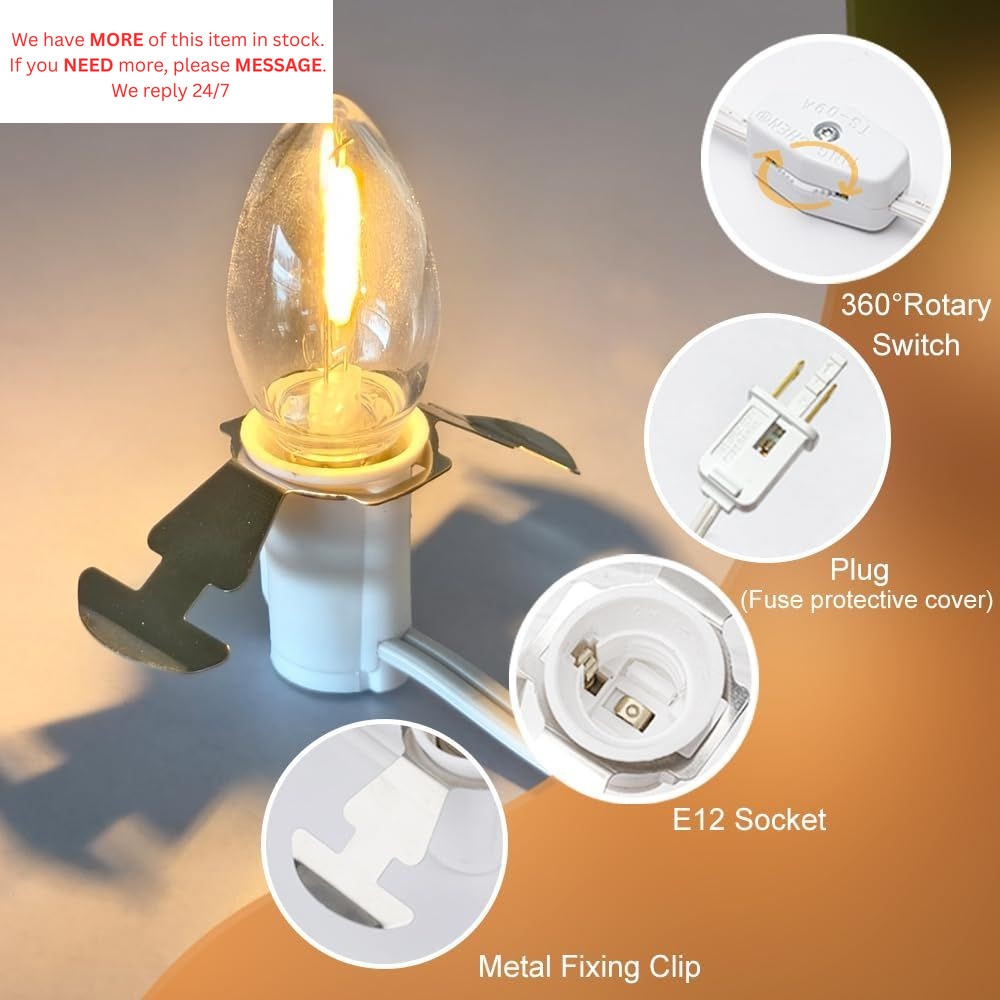 4 Pack 6Ft White Accessory Cord with C7 LED Bulbs, E12 Socket