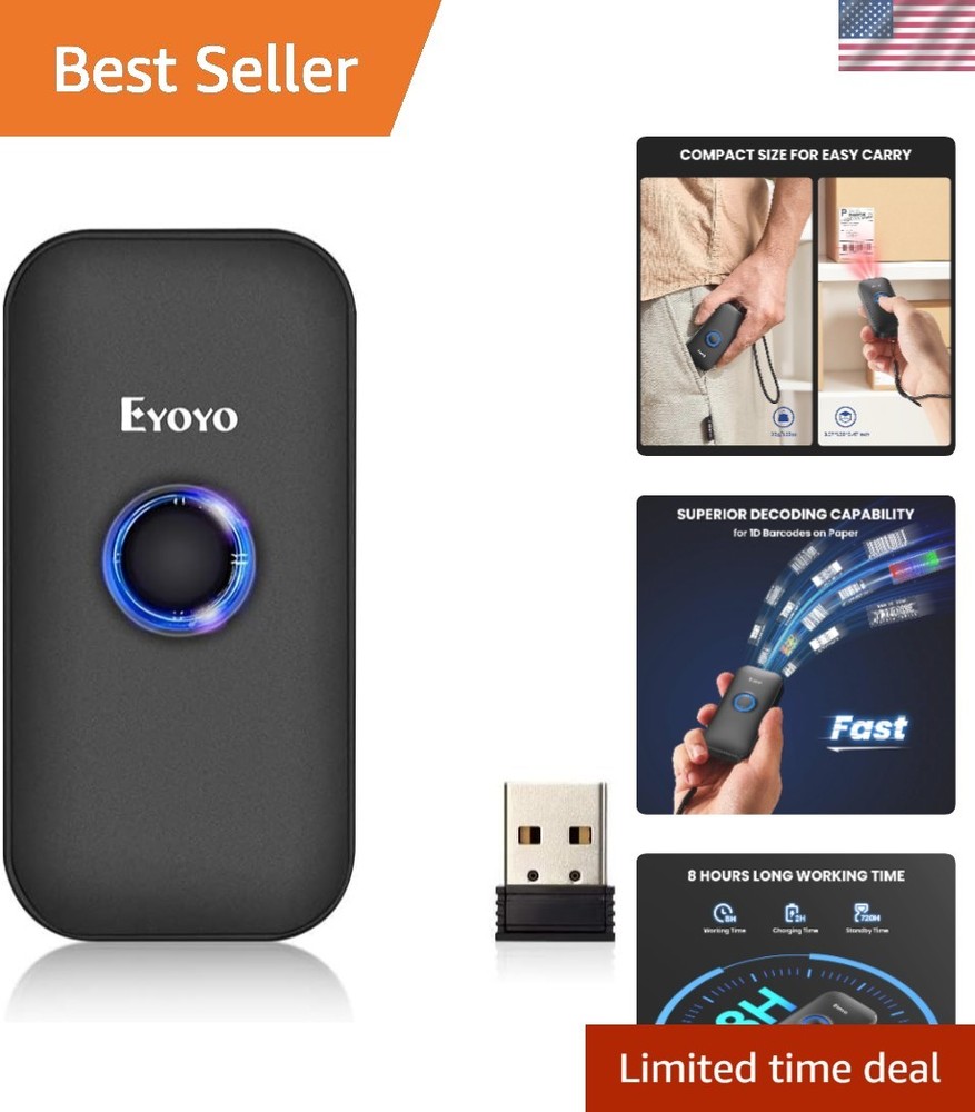 Rechargeable Mini Barcode Scanner - 3-in-1 Bluetooth, USB & 2.4G Connectivity!