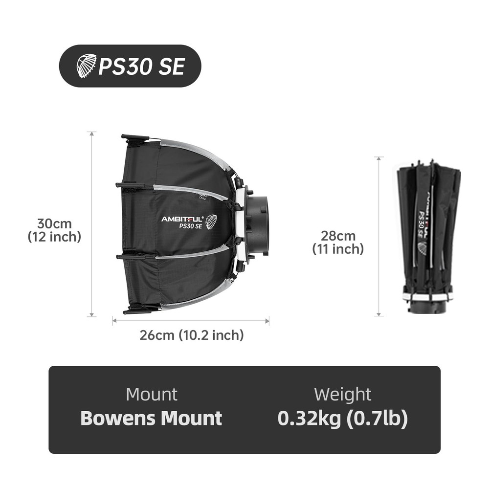 AMBITFUL 11.8"/30cm Mini Softbox Quick Release & Fold Soft Box Bowens Mount w...