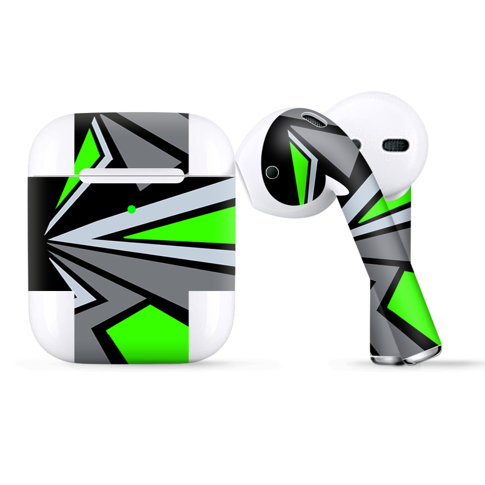 Skins Wraps compatible for Apple Airpods  Tripy Triangle Pattern Green Grey