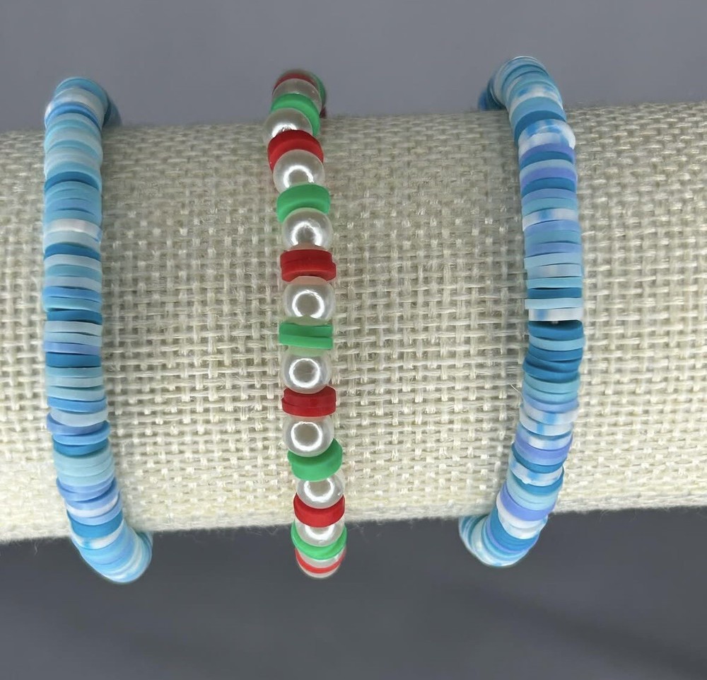 Handmade Clay Christmas Bracelets Stackables 3 count