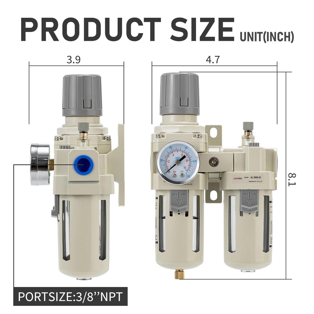 Air Compressor Filter Regulator Lubricator (FRL) Unit,Air Pressure Regulator wit