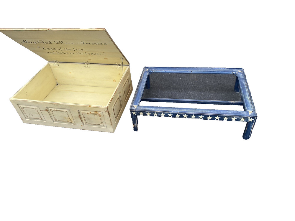 65174 Rustic Primative Coffee Table with STORAGE Americana Flag Design