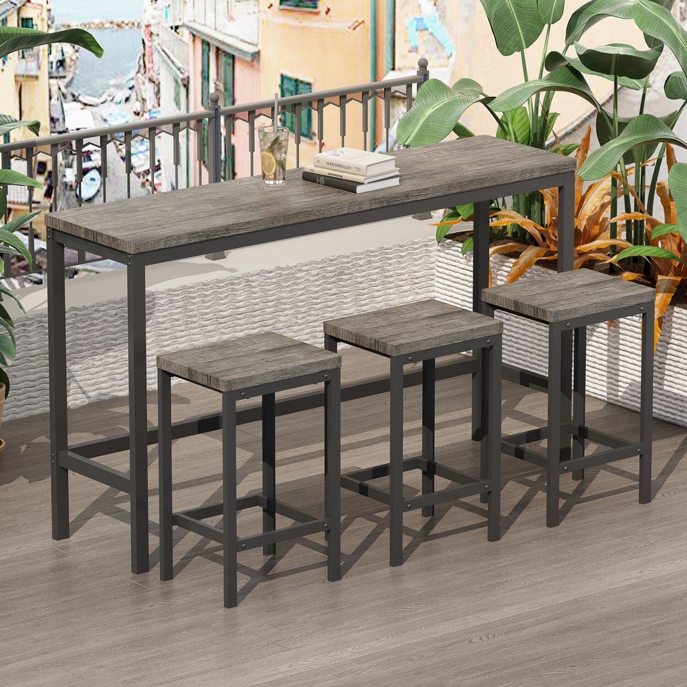 4 Piece Dining Table Set Table and 3 Stools Kitchen Breakfast Furniture