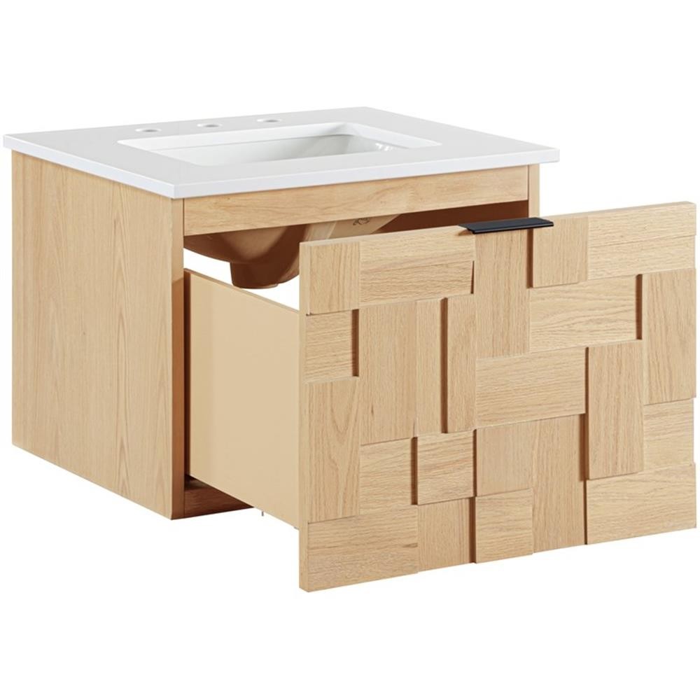 Pemberly Row 24" Natural Engineered Stone Wall Mounted Bathroom Vanity