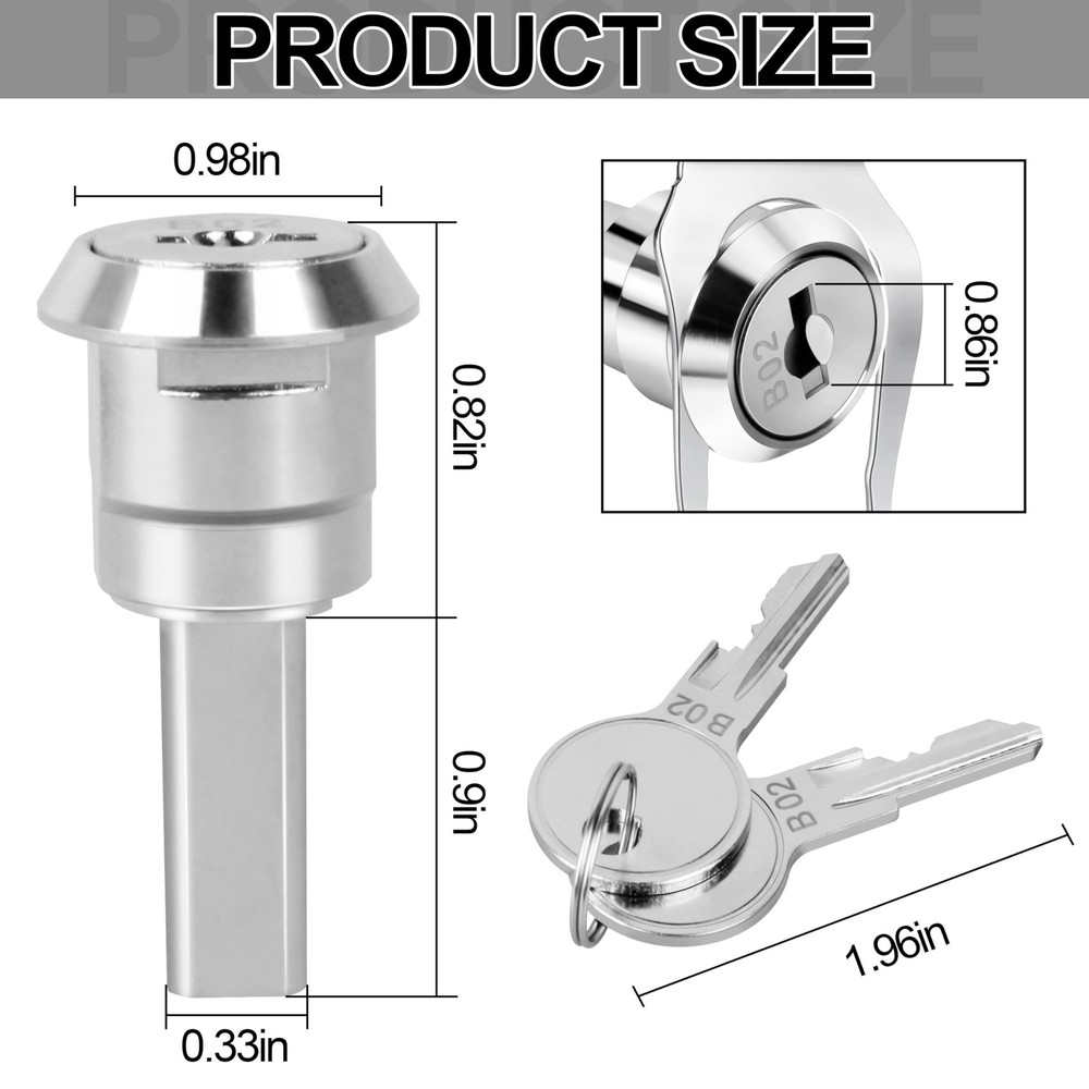 A Set Silver Universal Stainless Toolbox Locks with Keys, Iron 2 Pack