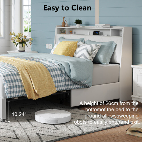 Full Size Bed Frame with Ergonomic Headboard, Full Platform Bed Frame with Outle