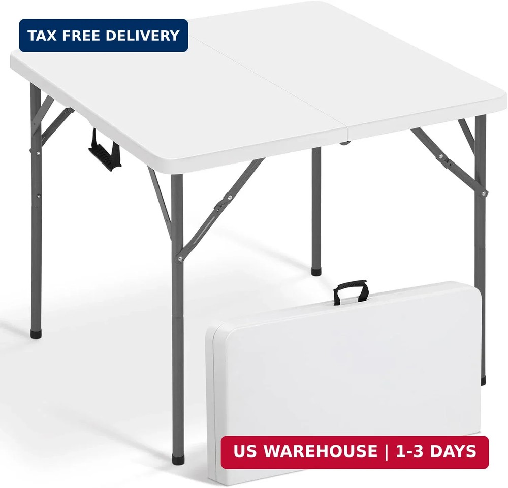 34" Square Folding Table Fold-in-Half Utility Dining Portable Table Heavy Duty H