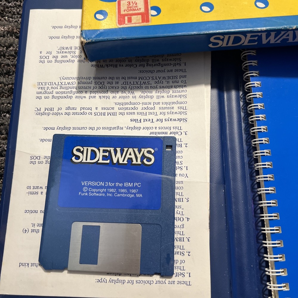 Sideways Software IBM PC Funk MANUAL, 1987 Rotate Spreadsheets for Dot Matrix