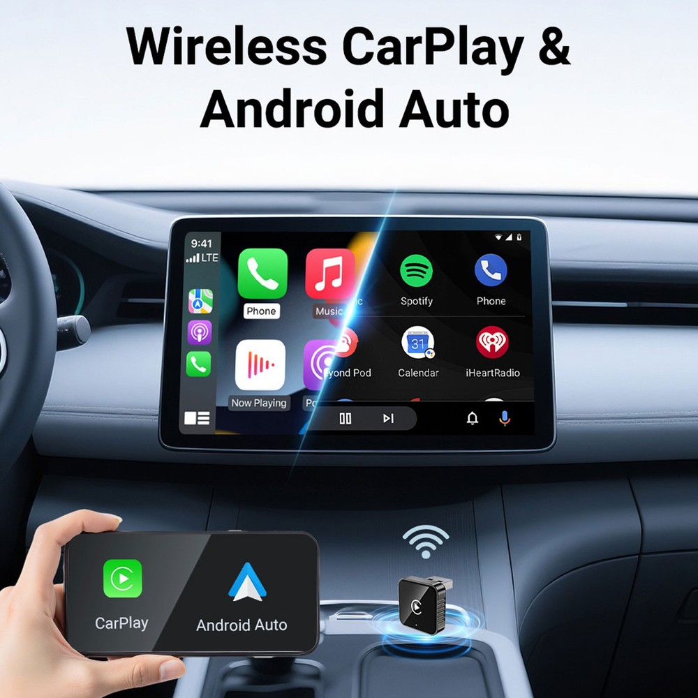 2-in-1 Wireless Carplay Android Auto Adapter Plug&play USB For Iphone Android rZ