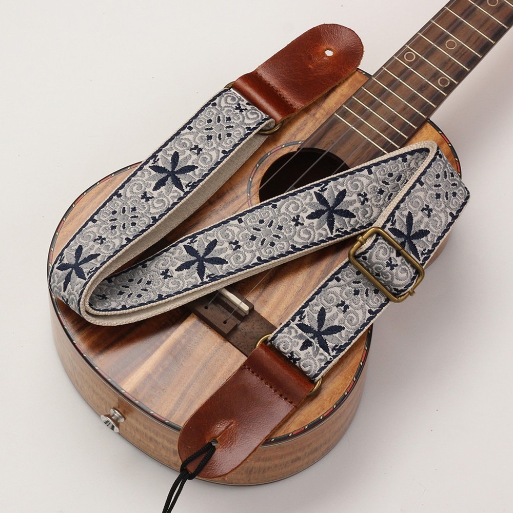 Embroidered Guitar Strap | Adjustable Vintage Style Ukulele Strap Floral Pattern