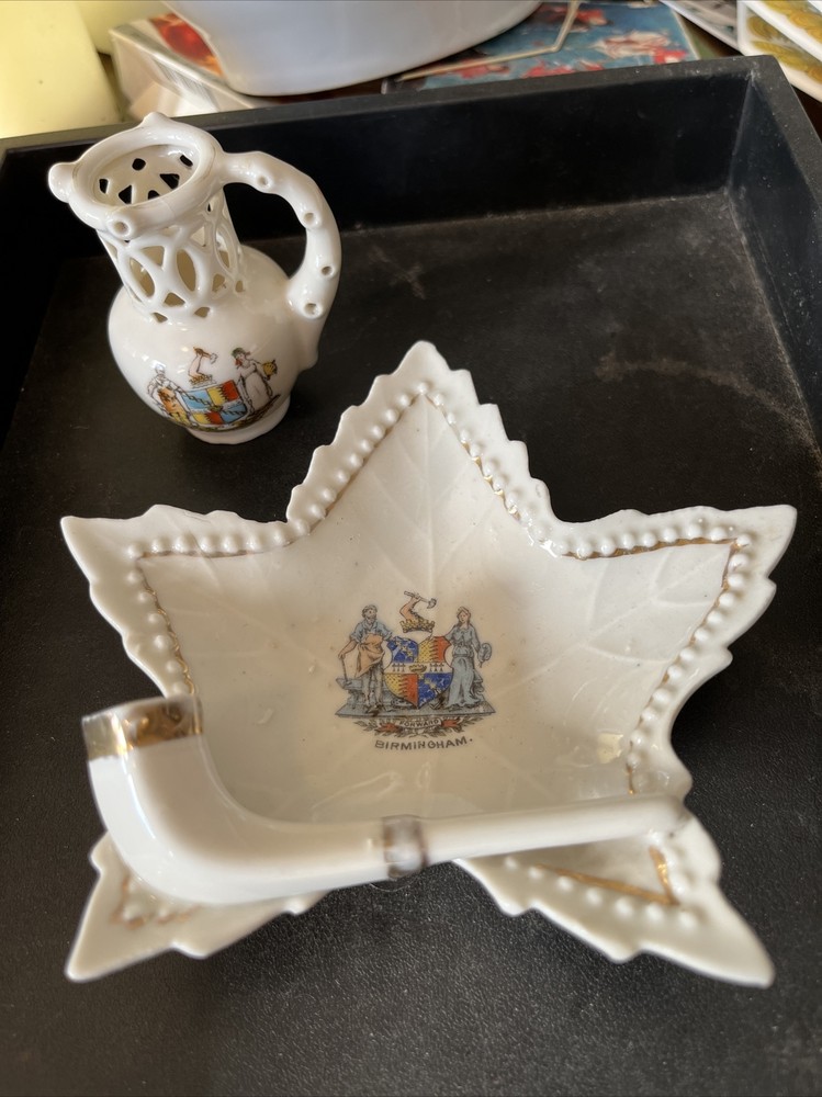 Souvenir Birmingham Pipe Leaf Ashtray And Dram Drinking Challenge Pitcher C1900