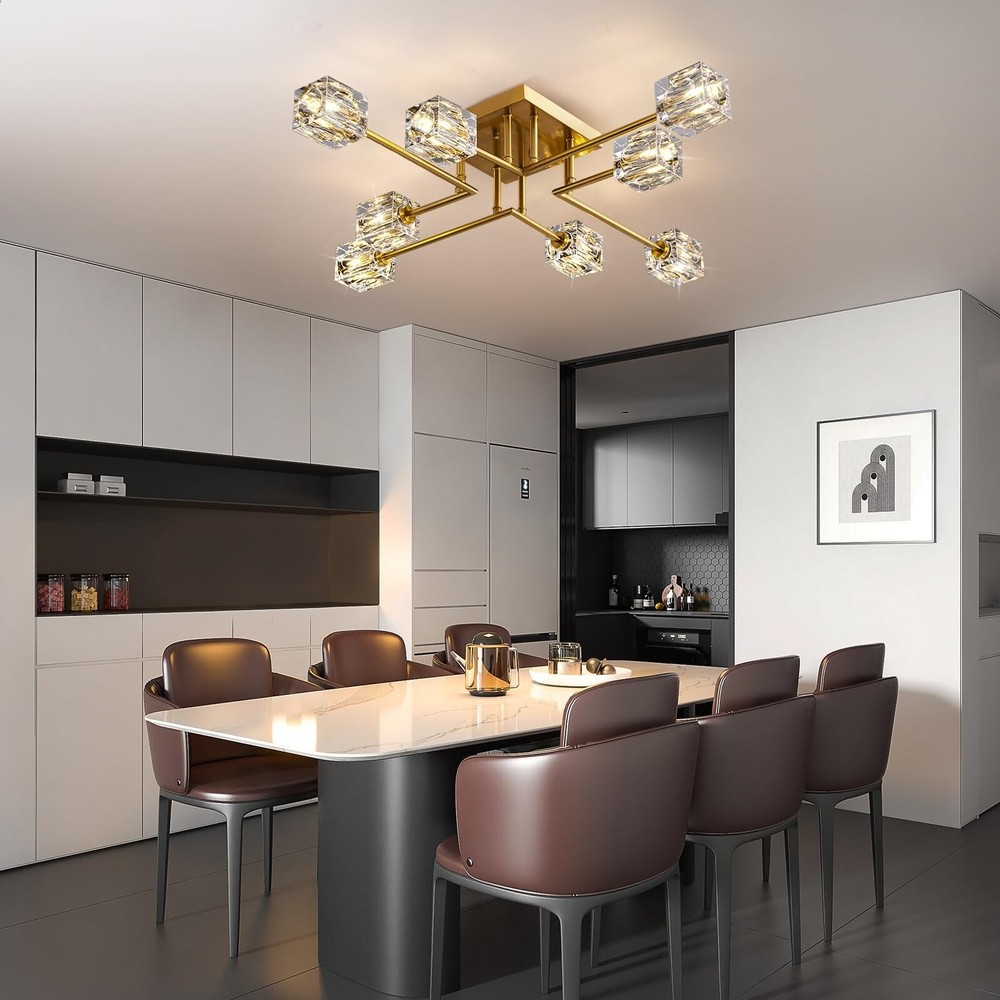 Modern Crystal Ceiling Light,Semi Flush Mount Ceiling Light Fixture with 8-Li...