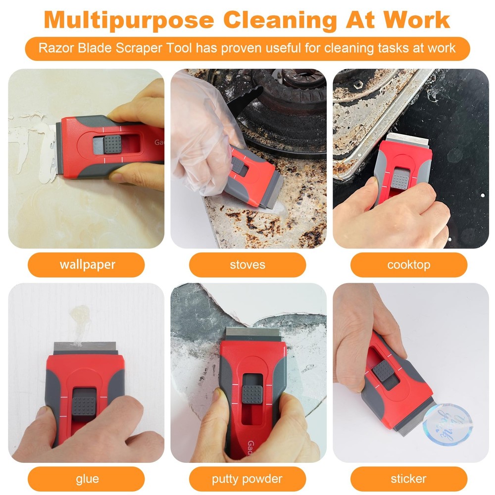 Razor Blade Scraper with 2 Pcs Plastic Scraper Tool for Cooktop Oven Window