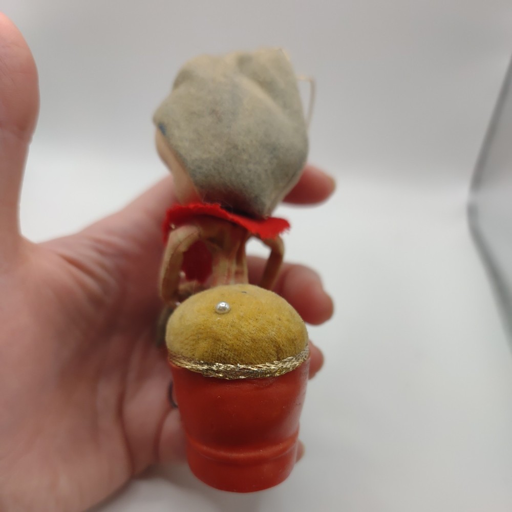 Vintage pixie elf boot pin cushion measuring tape