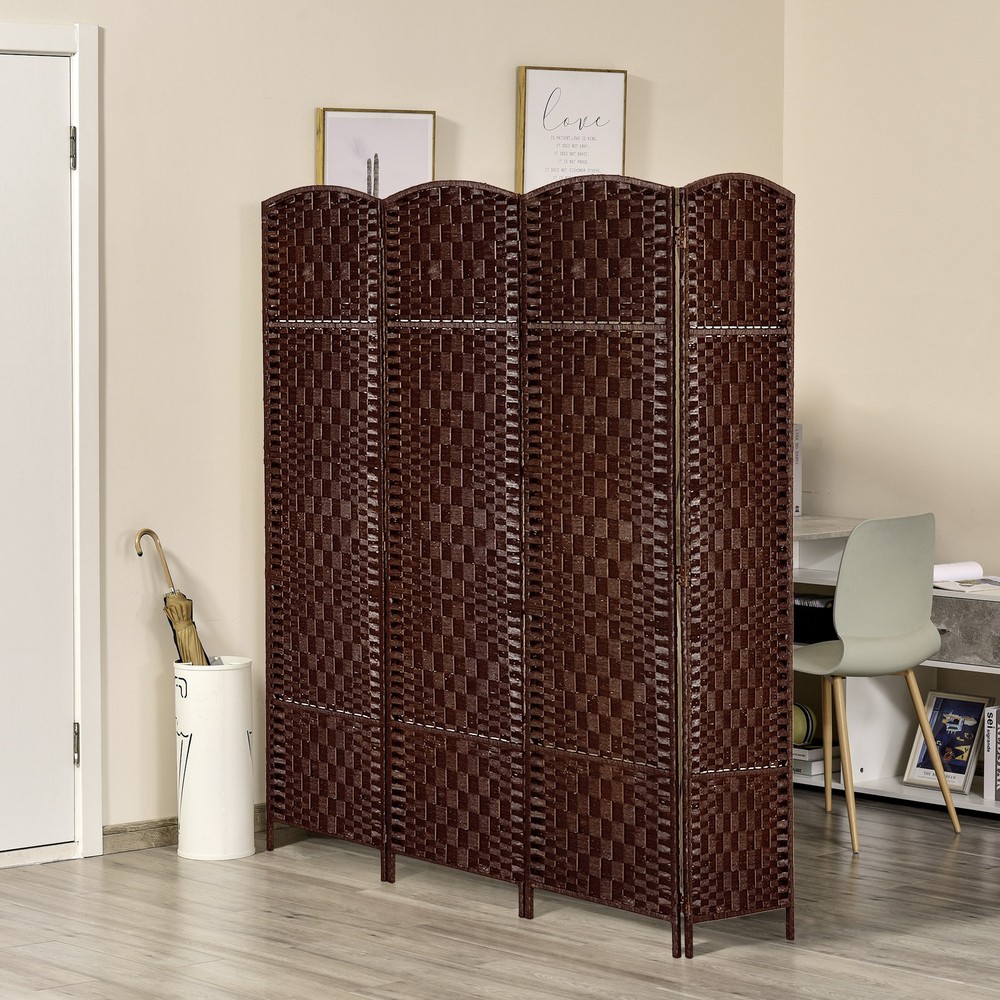 HOMCOM 4 Weave Panel Room Divider Privacy Folding Screen Diamond Decor Brown