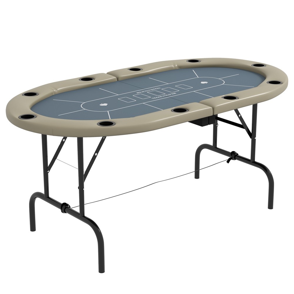Soozier 70" Foldable Poker Table 8 Player Blackjack Game Table, Blue