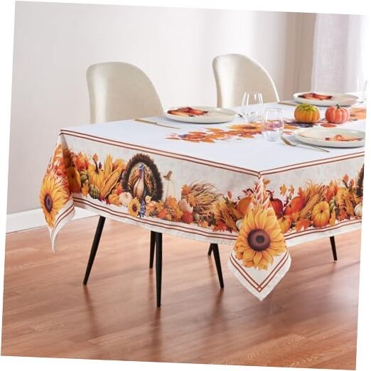 Thanksgiving Tablecloth, (70 x 70" x 120" (Rectangular) Fall Harvest Turkey