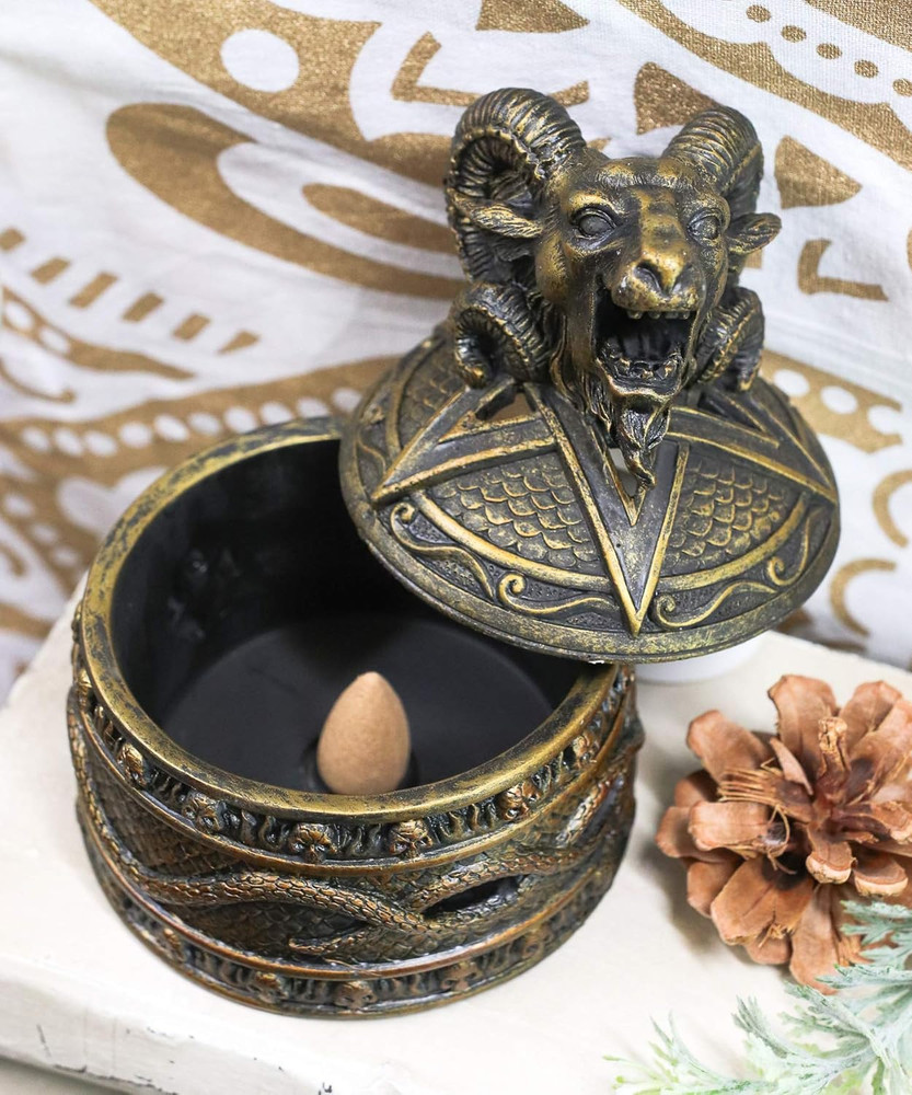 Ebros Satanic Sabbatic Goat Baphomet Smoking Backflow Incense Cone Burner Statu