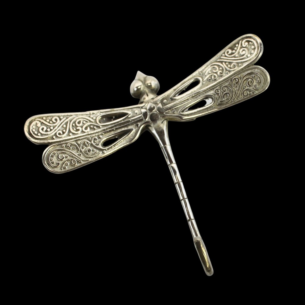 Dragonfly Wall Coat Hook Handmade Silvered solid cast Bronze Balinese Art