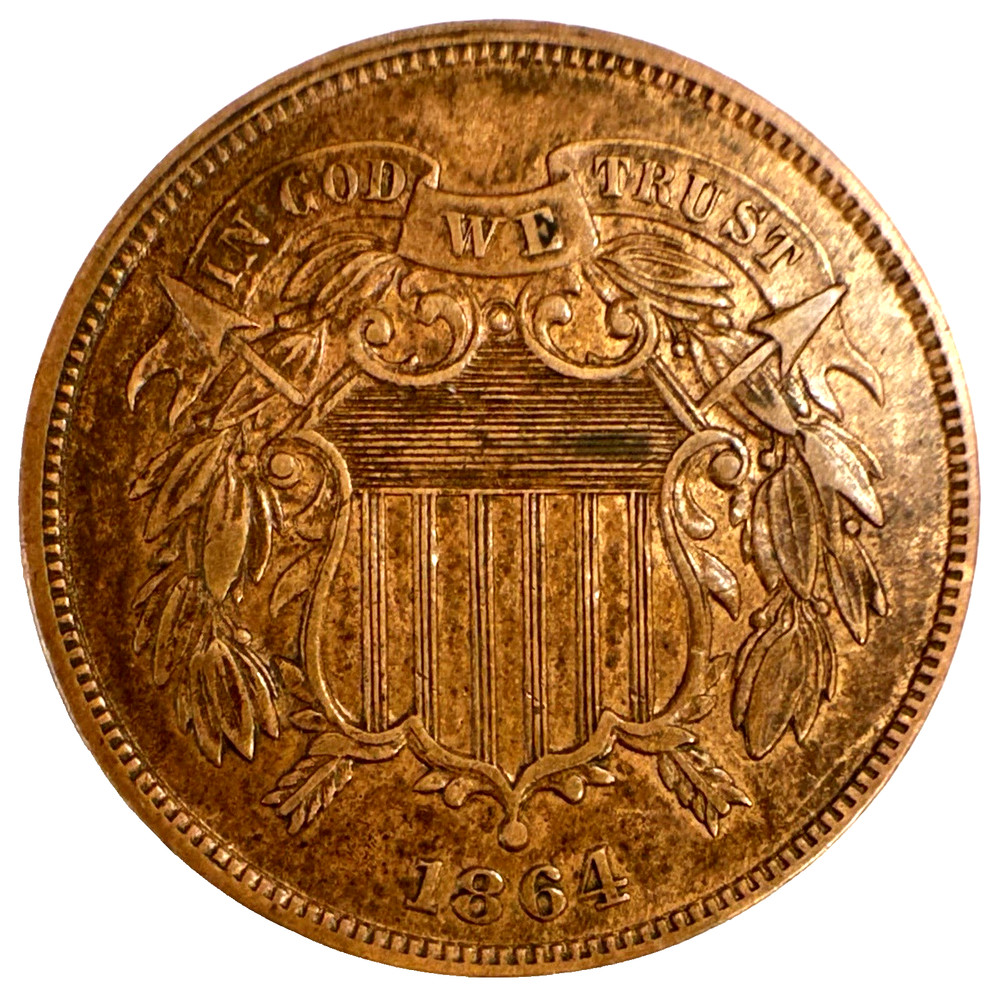 1864 2 Cent Piece Large Motto Choice BU