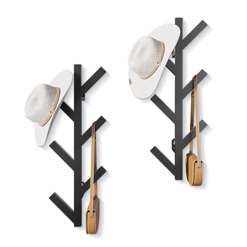 2 Pack Vertical Coat Rack Wall Mounted, Metal Vertical Hat Rack for Wall, Mod...