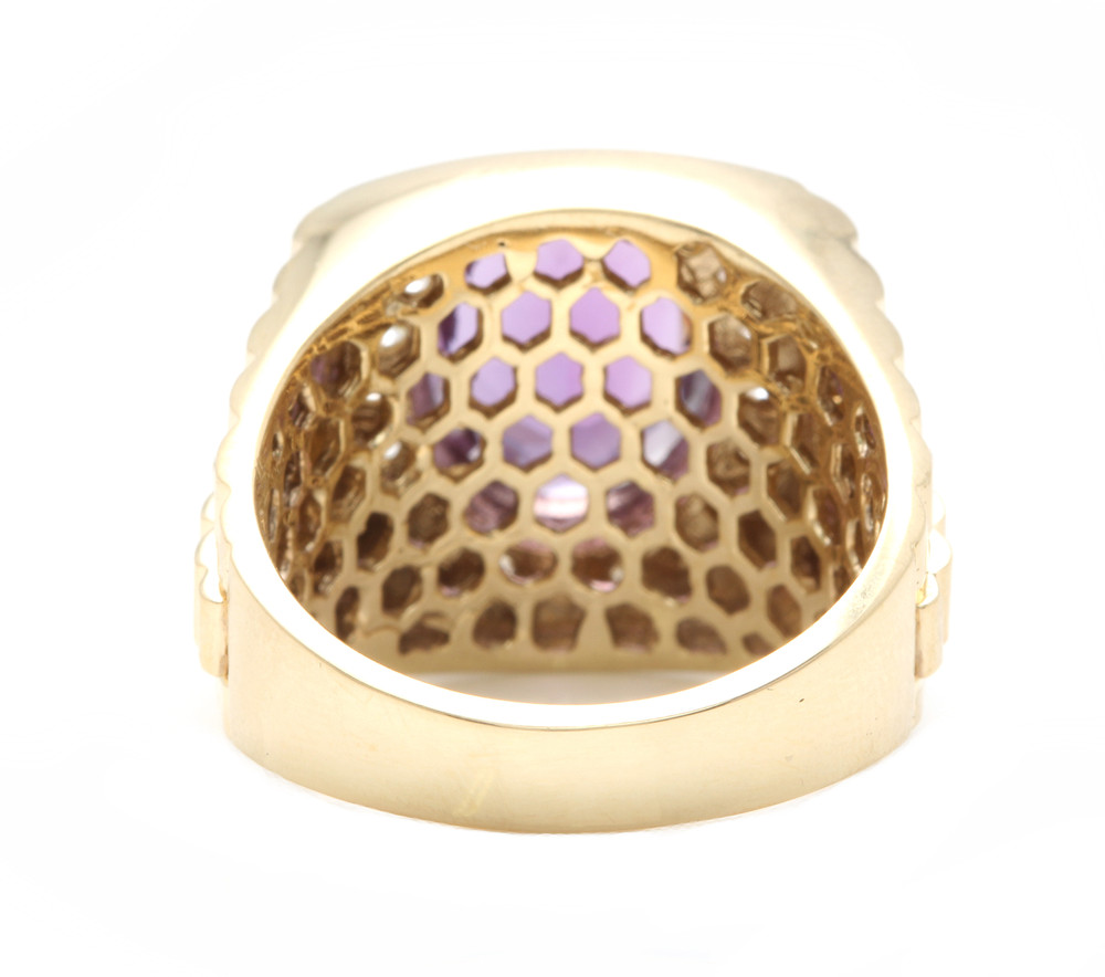 Purple Amethyst Diamond Men's Ring 10K Solid Yellow Gold Statement Ring