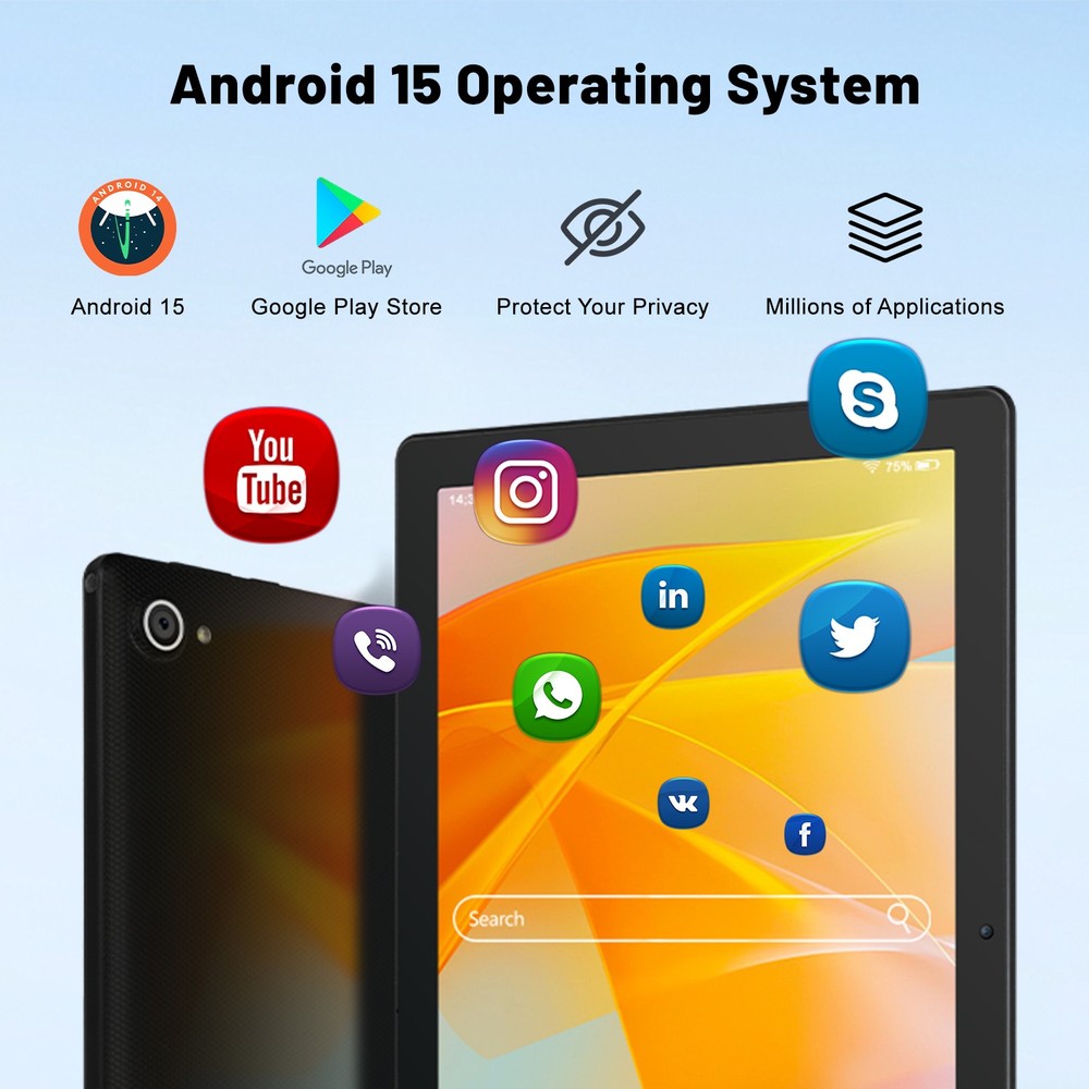 10.1" Android 15 Tablet 20GB RAM,64GB ROM Octa-Core Processor Dual Camera IPS