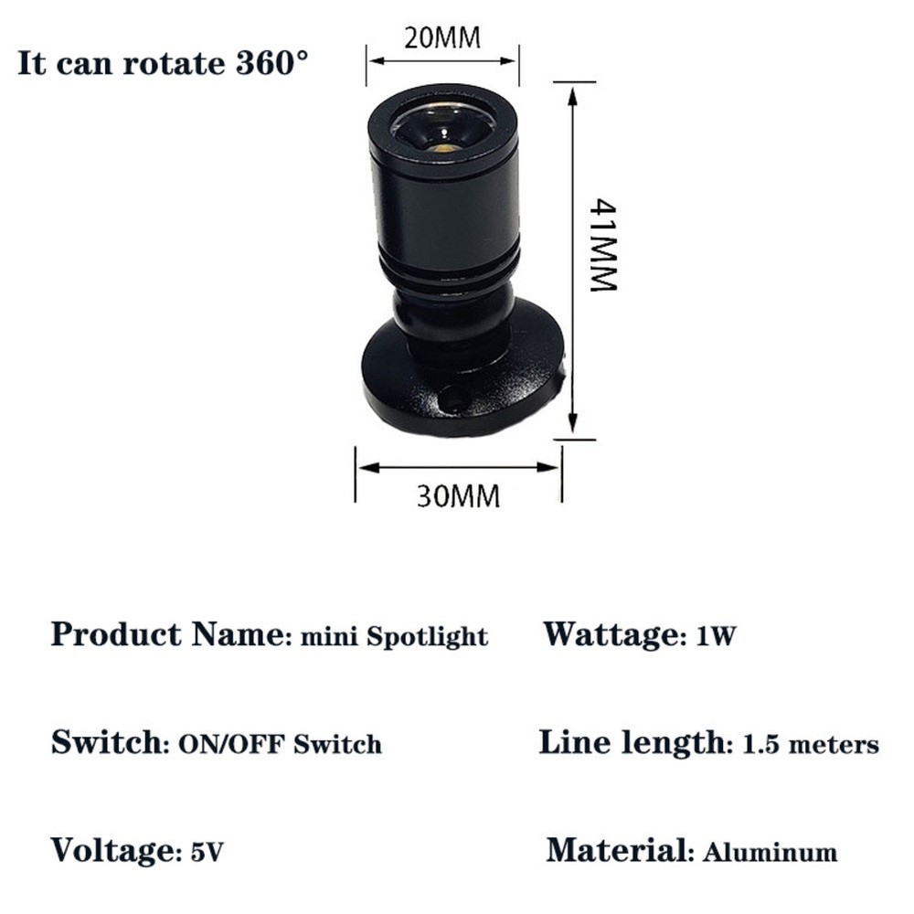 USB LED Spotlight 5V USB Powered Aluminum Construction Adjustable Tilt Angle