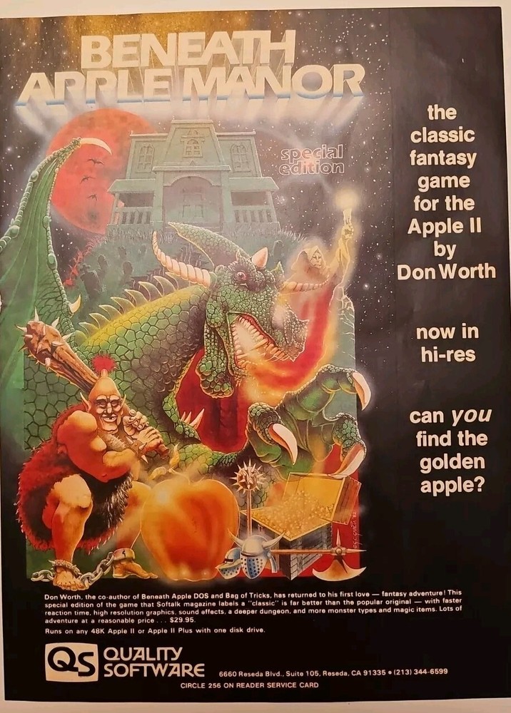 Don Worth Beneath Apple Manor - Quality Software - 1982 / Apple II PRINT AD