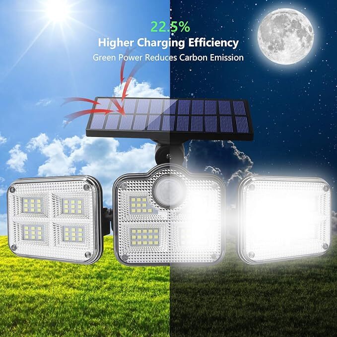 3-Head 50000LM LED Solar Motion Sensor Outdoor Security Light Waterproof