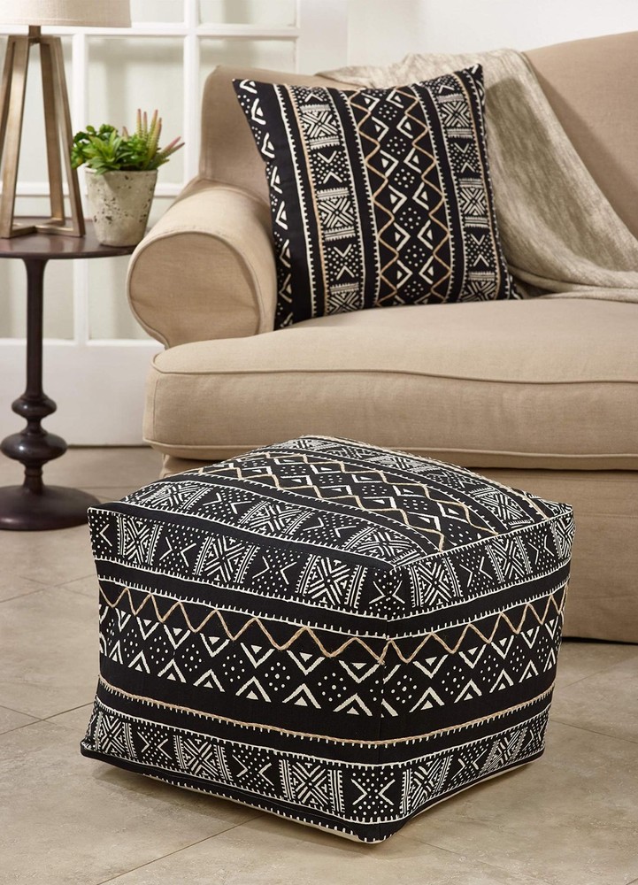 SARO LIFESTYLE Dark Mudcloth Pouf