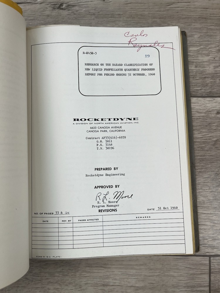 Rocketdyne Hazard Classification New Liquid Propellants Progress Report ‘60-‘61