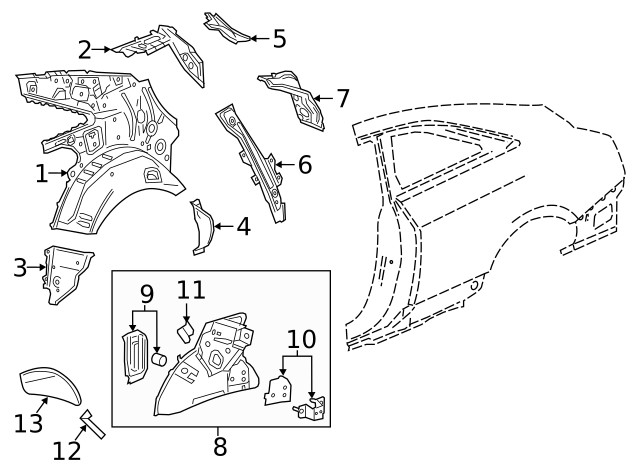 Genuine GM Driver Side Quarter Inner Panel Brace 22945546