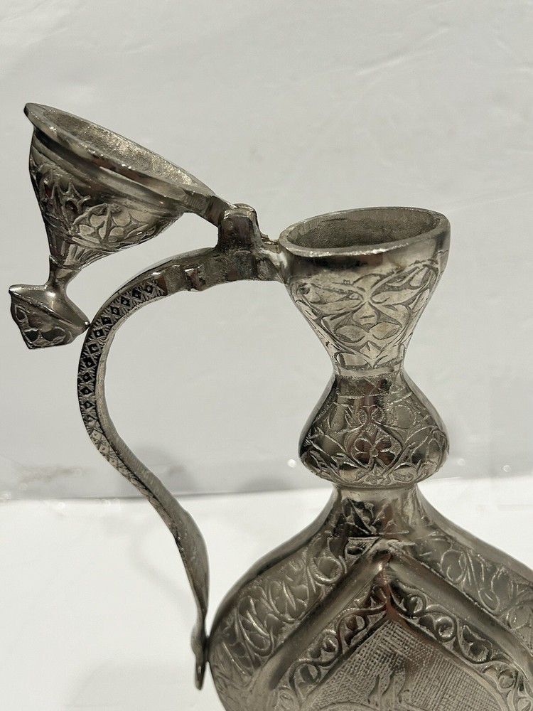 Middle Eastern Islamic Turkish Ottoman Tinned Copper Ewer Interrogate Carving