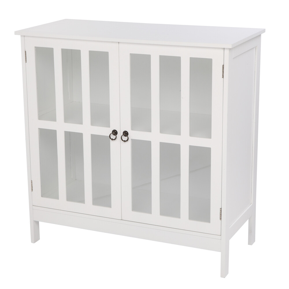 Buffet Cabinet Kitchen Sideboard Storage Transparent Double Door White Table