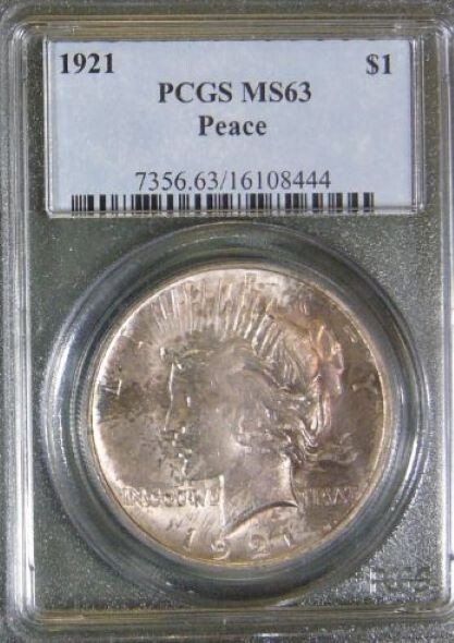 1921 Peace Dollar PCGS MS63 Cert# 16108444