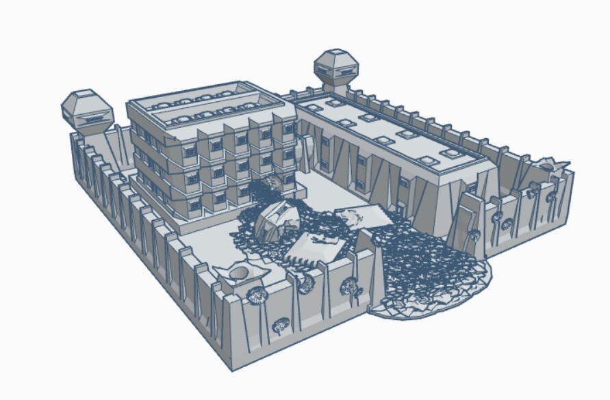 Ruined Security Complex - Tabletop Wargame Terrain Compatible W/ Battletech